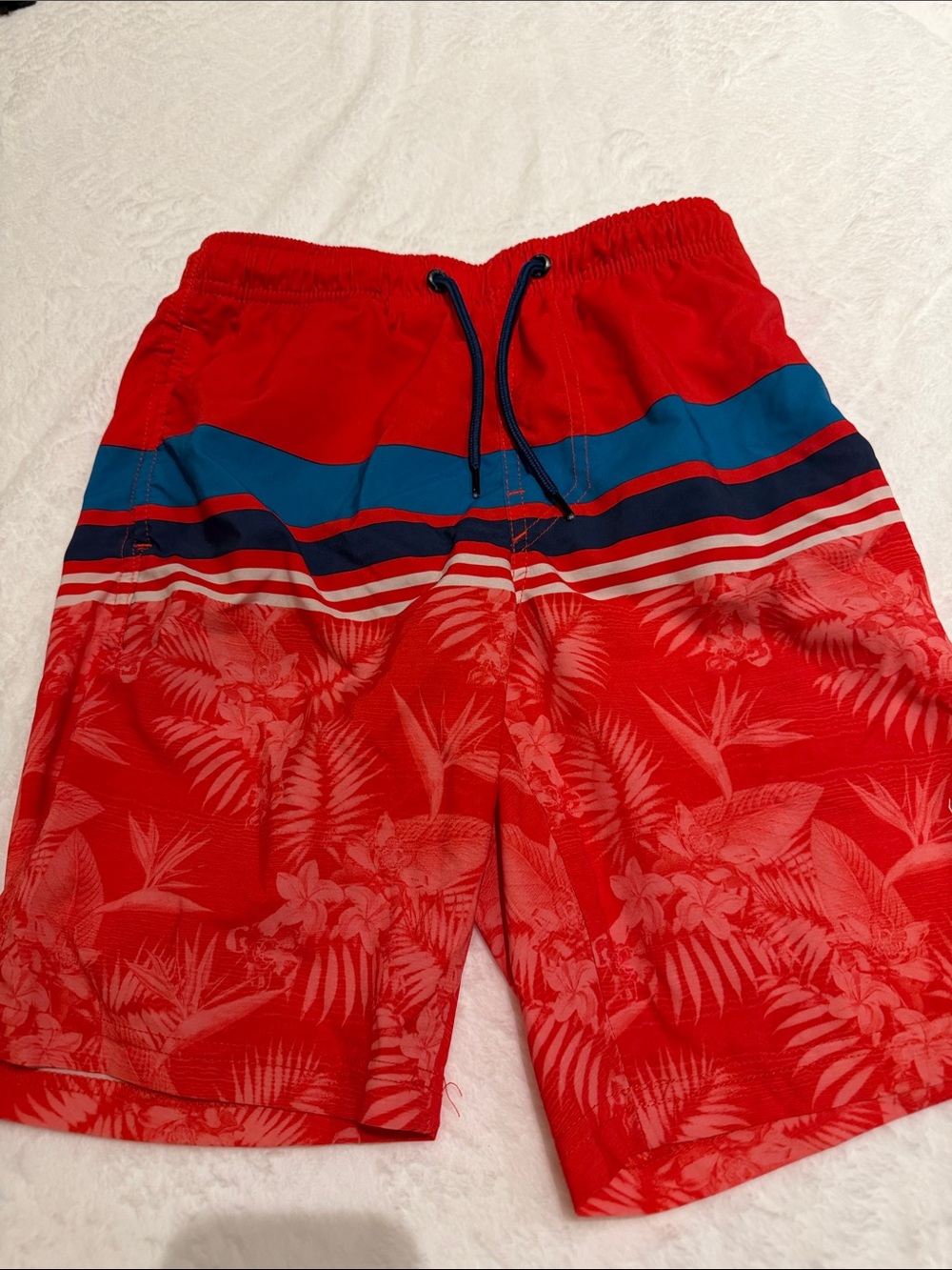 Red Tropical Print Swim Shorts with Blue Stripe Spyder Boys size M